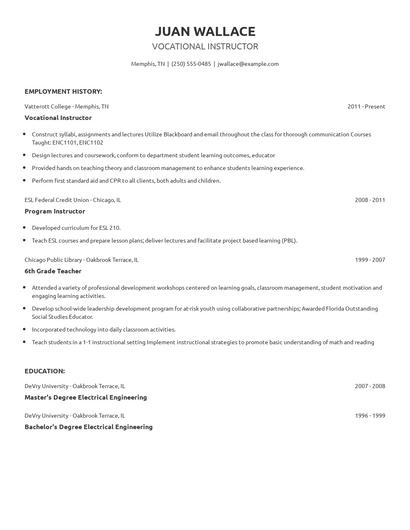 Vocational Instructor Resume