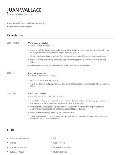 Vocational Instructor Resume