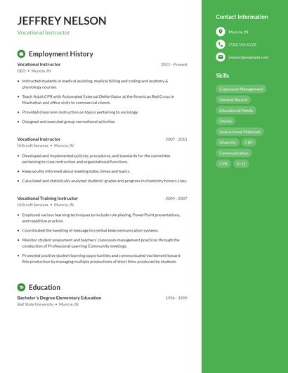 Vocational Instructor Resume