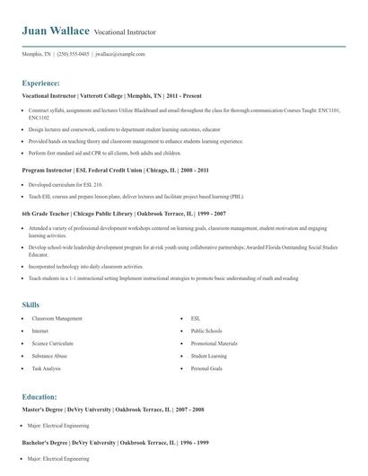 Vocational Instructor Resume