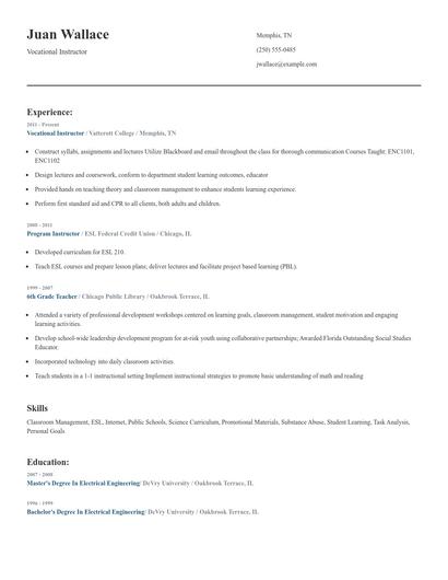 Vocational Instructor Resume