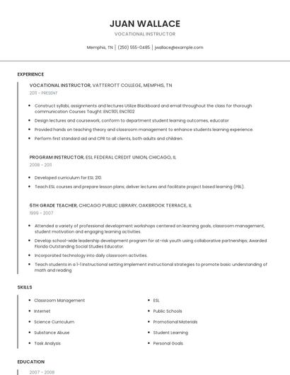 Vocational Instructor Resume