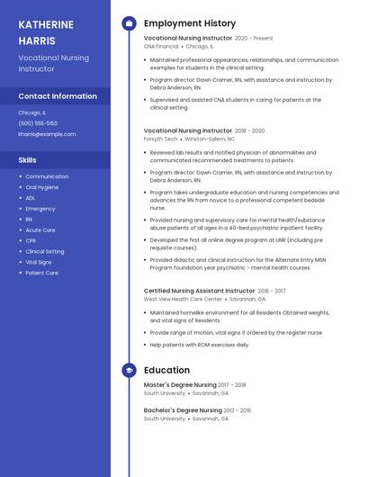 Vocational Nursing Instructor Resume
