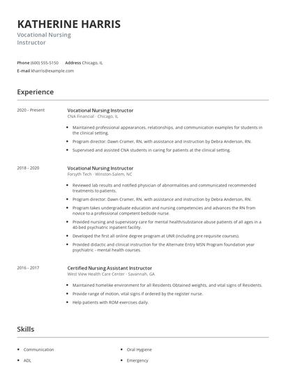 Vocational Nursing Instructor Resume