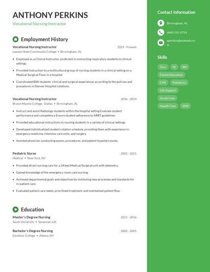Vocational Nursing Instructor Resume