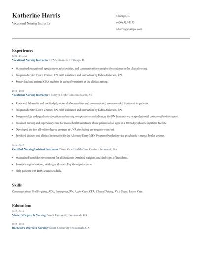 Vocational Nursing Instructor Resume