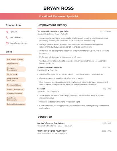 Vocational Placement Specialist Resume
