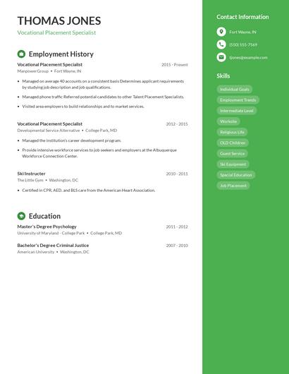Vocational Placement Specialist Resume