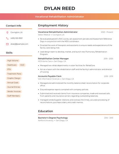 Vocational Rehabilitation Administrator Resume