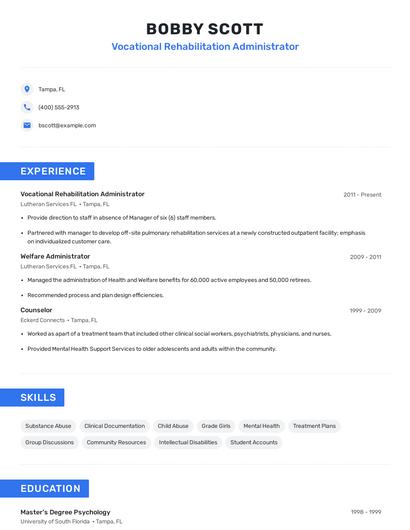Vocational Rehabilitation Administrator Resume
