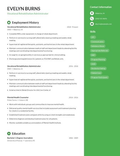 Vocational Rehabilitation Administrator Resume