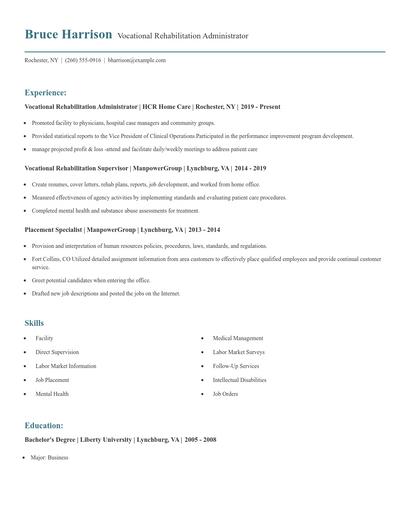 Vocational Rehabilitation Administrator Resume