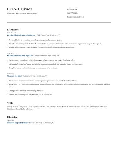 Vocational Rehabilitation Administrator Resume