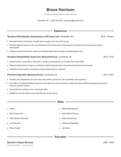 Vocational Rehabilitation Administrator Resume