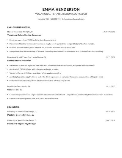 Vocational Rehabilitation Counselor Resume