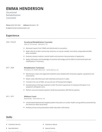 Vocational Rehabilitation Counselor Resume