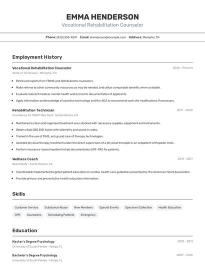 Vocational Rehabilitation Counselor Resume