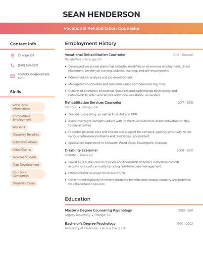Vocational Rehabilitation Counselor Resume