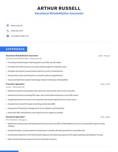 Vocational Rehabilitation Counselor Resume