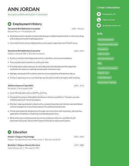 Vocational Rehabilitation Counselor Resume