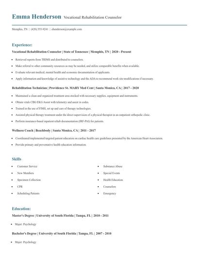 Vocational Rehabilitation Counselor Resume