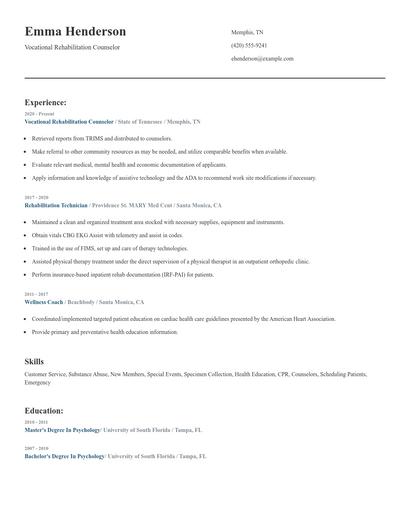 Vocational Rehabilitation Counselor Resume