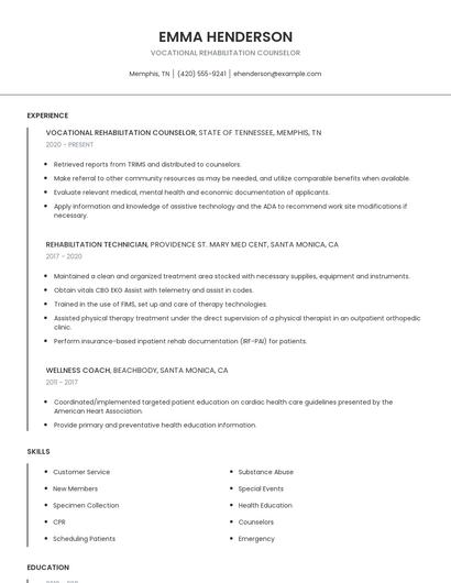 Vocational Rehabilitation Counselor Resume