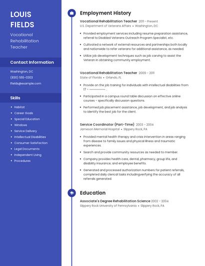 Vocational Rehabilitation Teacher Resume