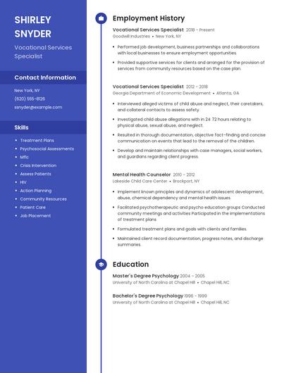 Vocational Services Specialist Resume