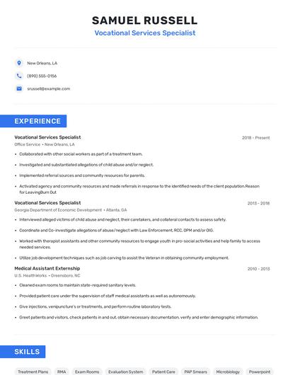 Vocational Services Specialist Resume