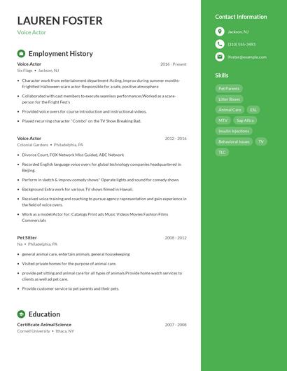 Voice Actor Resume