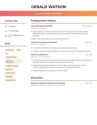 Voice And Data Technician Resume