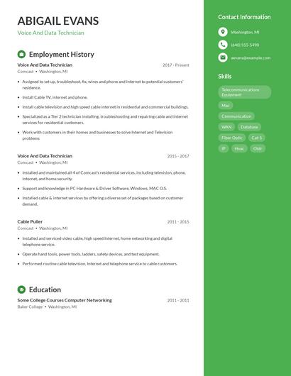 Voice And Data Technician Resume