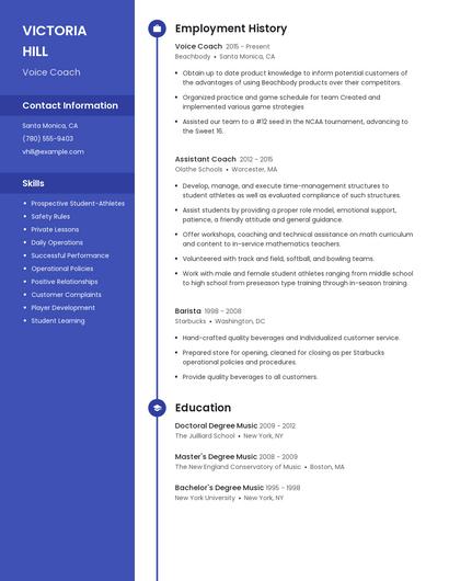 Voice Coach Resume