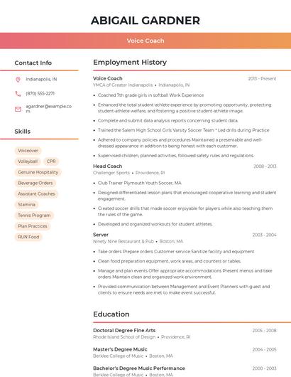 Voice Coach Resume