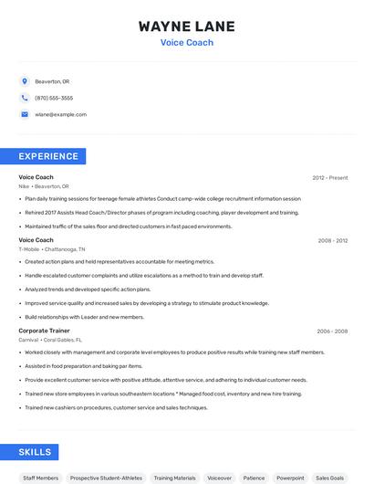 Voice Coach Resume