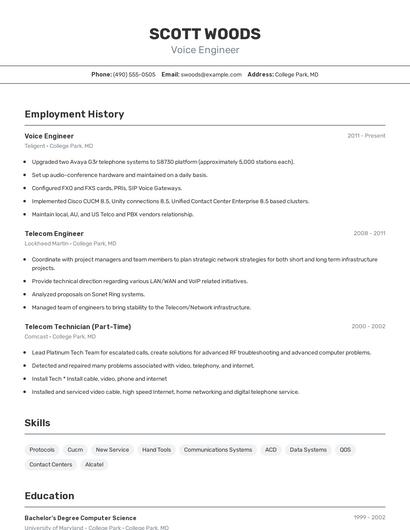 Voice Engineer Resume