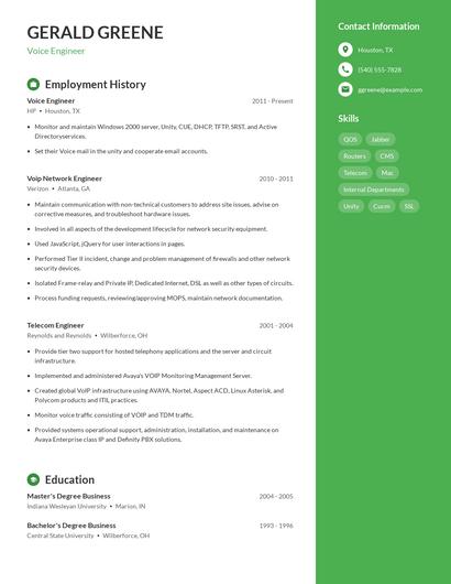 Voice Engineer Resume