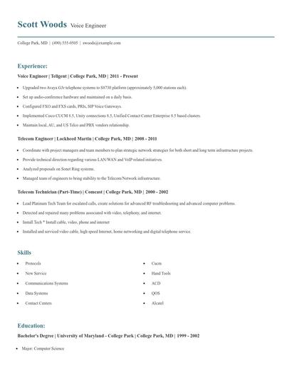 Voice Engineer Resume