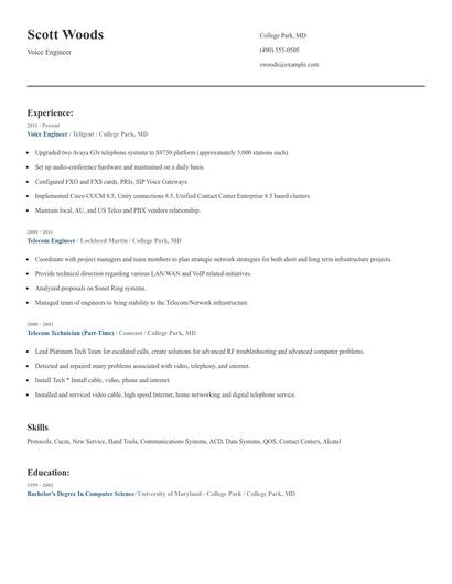 Voice Engineer Resume