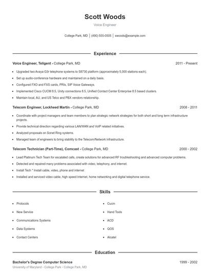 Voice Engineer Resume