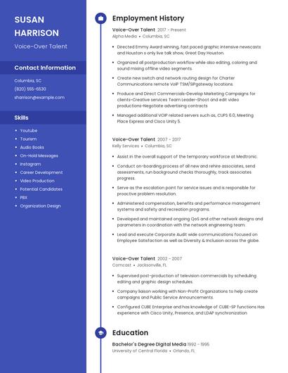 Voice-Over Talent Resume