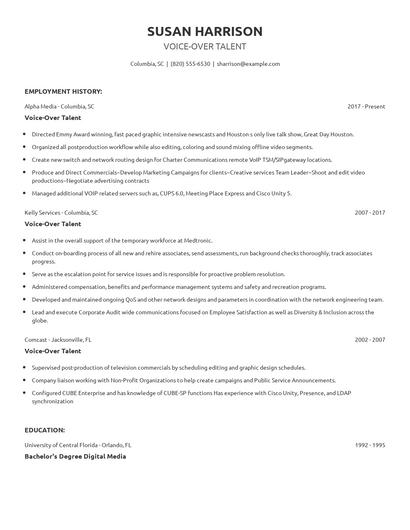 Voice-Over Talent Resume