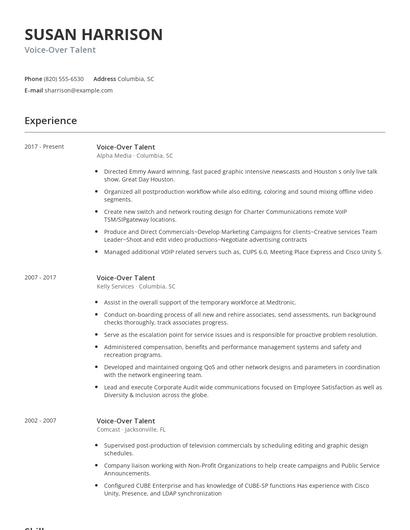 Voice-Over Talent Resume