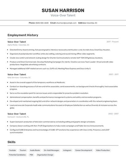 Voice-Over Talent Resume