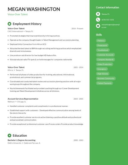 Voice-Over Talent Resume