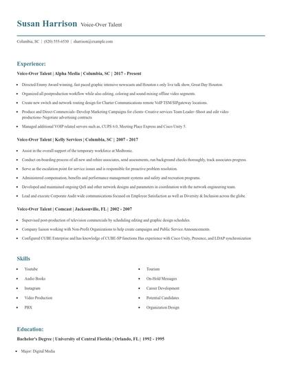 Voice-Over Talent Resume