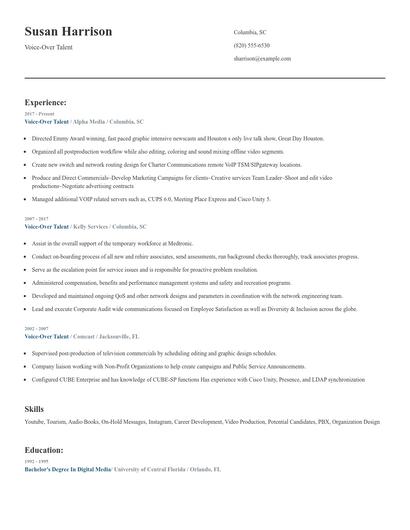 Voice-Over Talent Resume