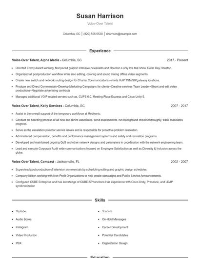 Voice-Over Talent Resume
