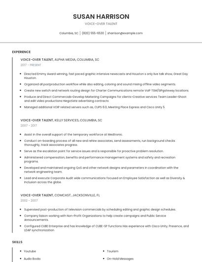 Voice-Over Talent Resume